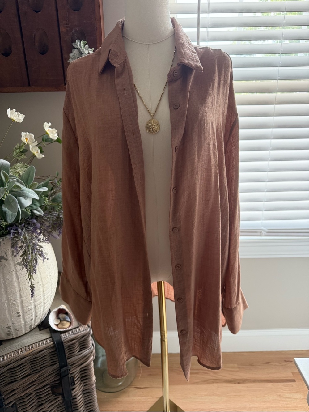 Casual Long-Sleeve Button-Up Shirt cover up in Rust
